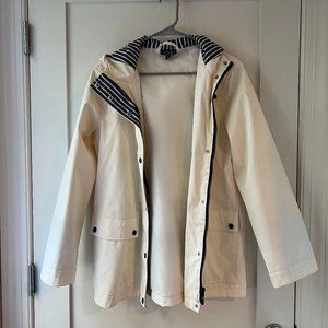 Topshop White Raincoat with Black Accents and Striped Lining